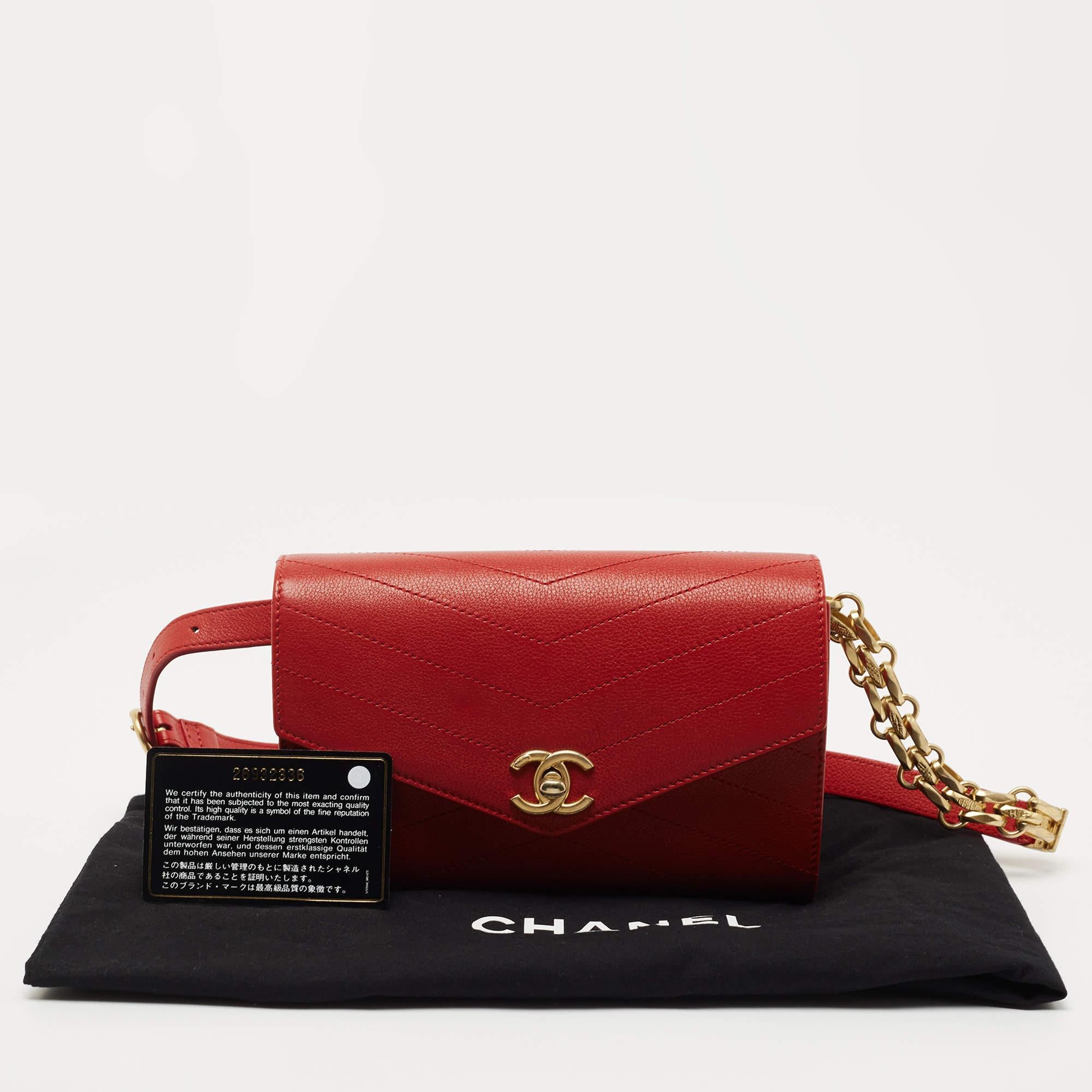 Chanel Red Chevron Leather Coco Waist Belt Bag 10
