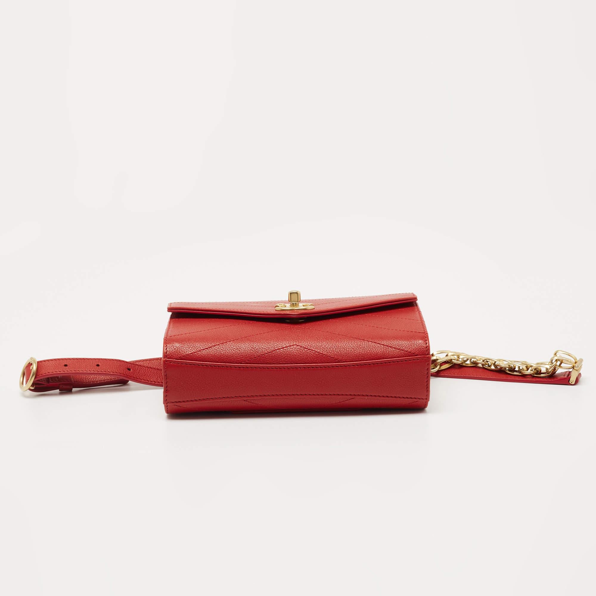 Women's Chanel Red Chevron Leather Coco Waist Belt Bag