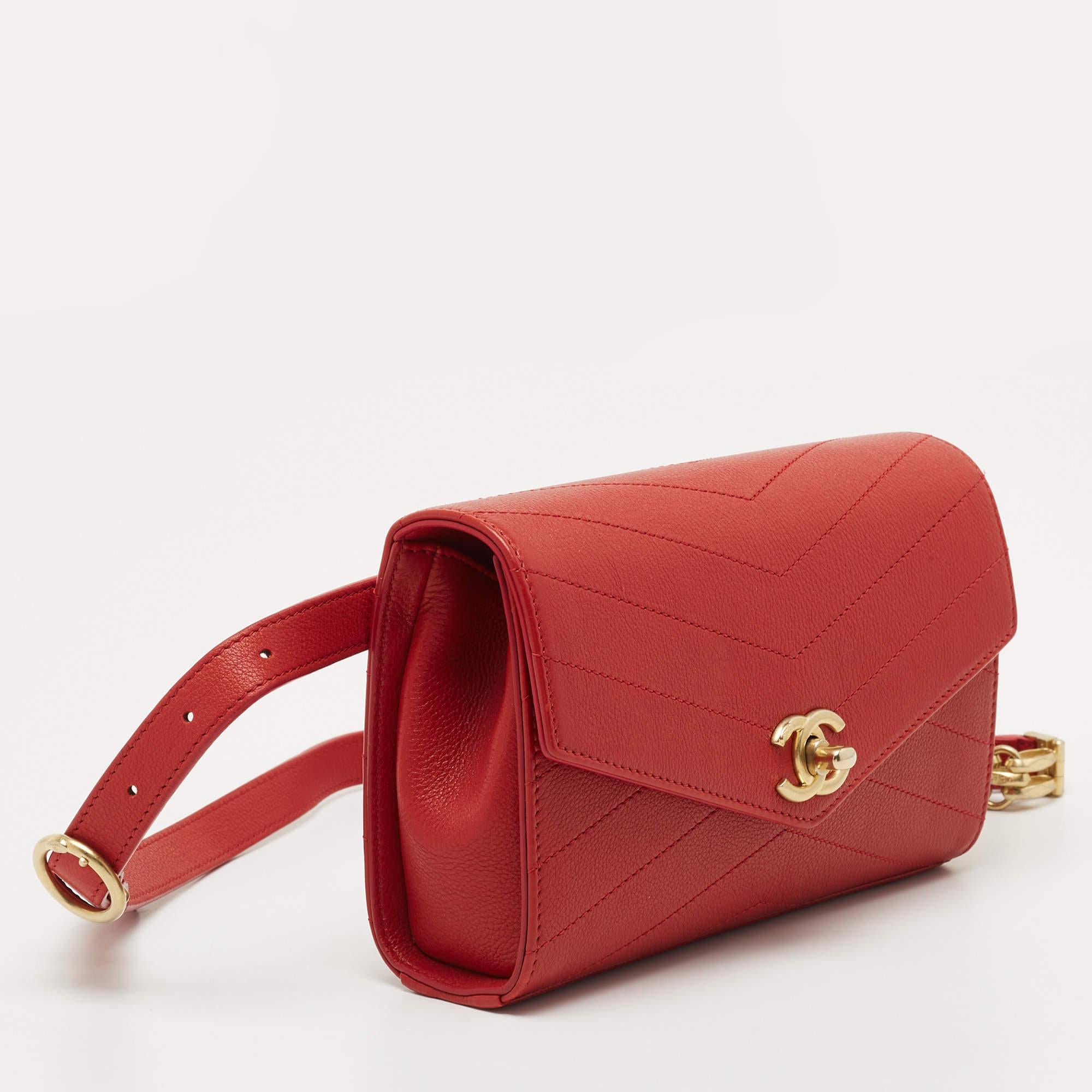 Chanel Red Chevron Leather Coco Waist Belt Bag 1