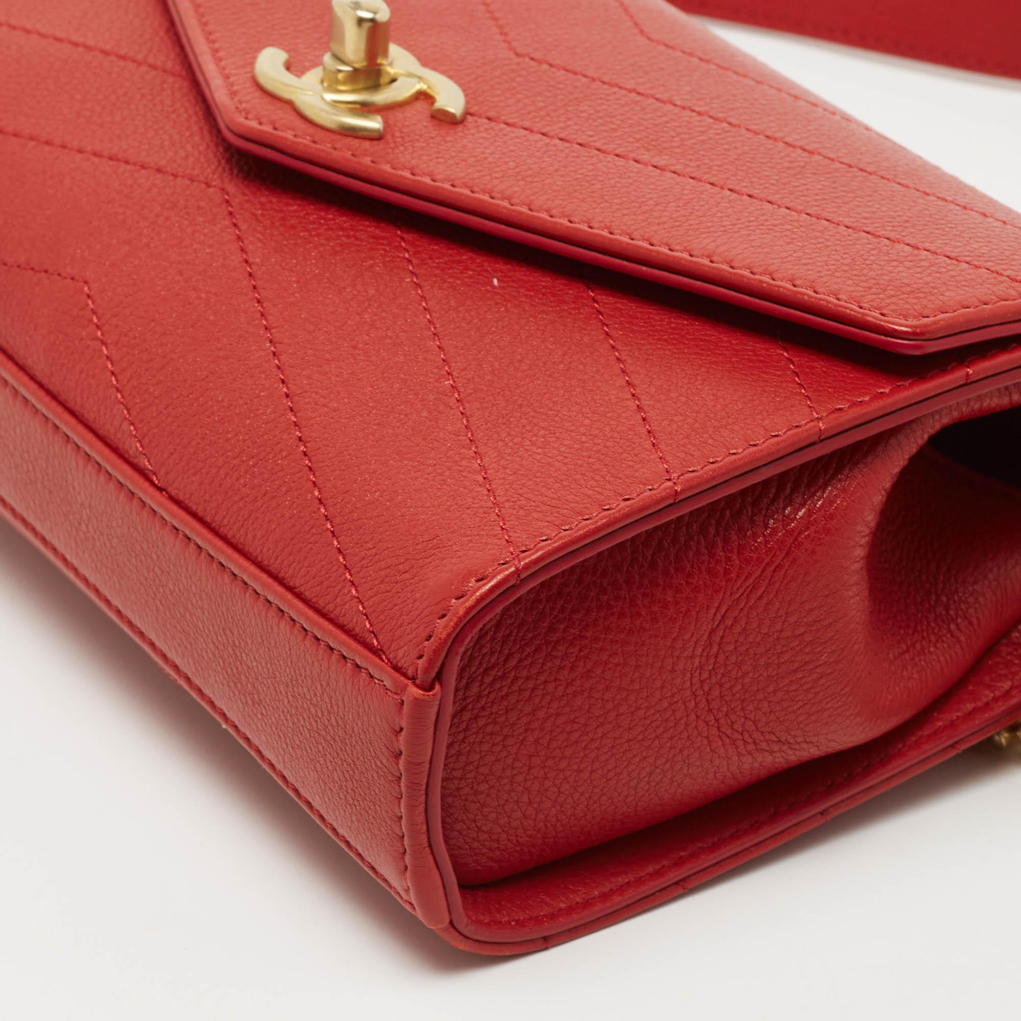 Chanel Red Chevron Leather Coco Waist Belt Bag 3