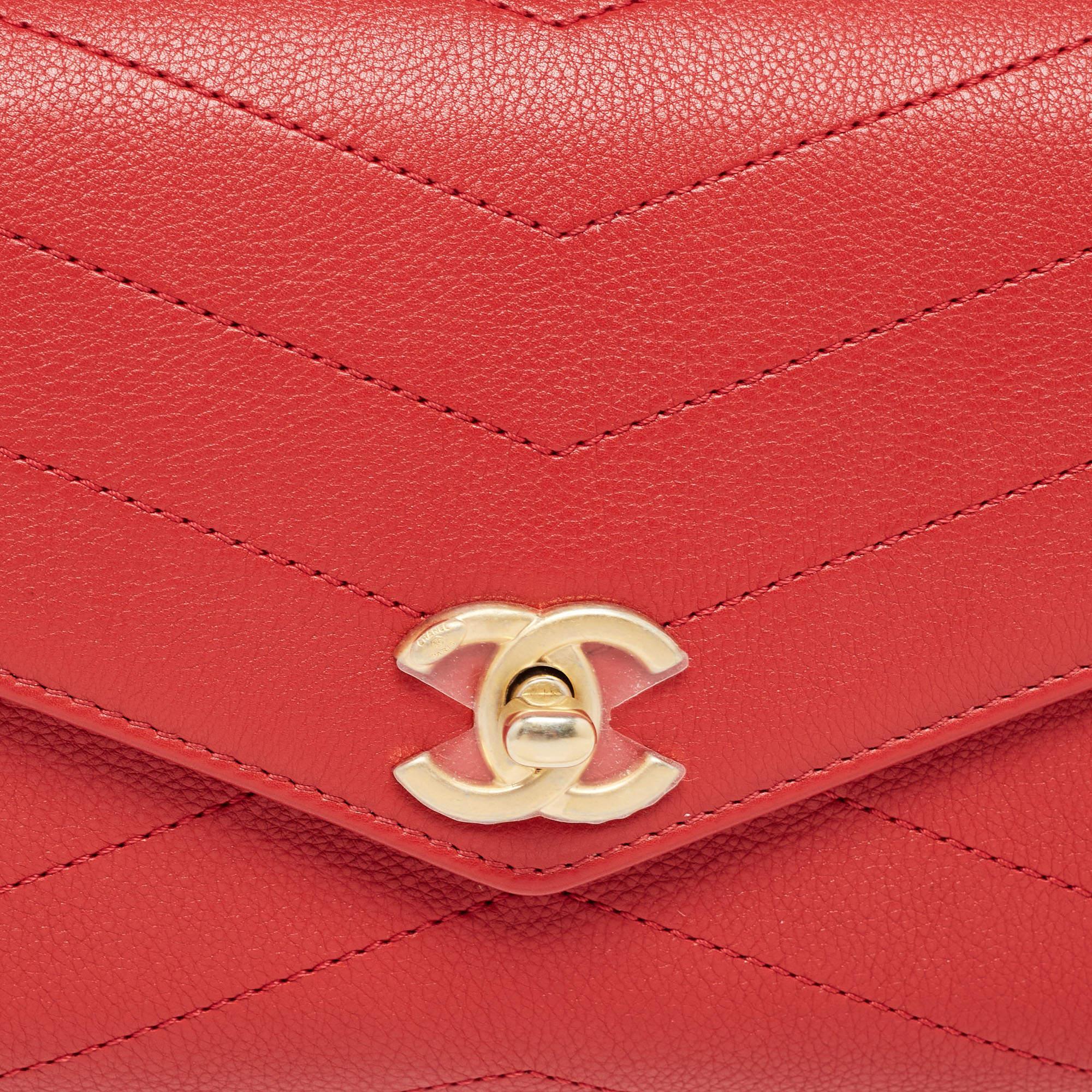 Chanel Red Chevron Leather Coco Waist Belt Bag For Sale 4