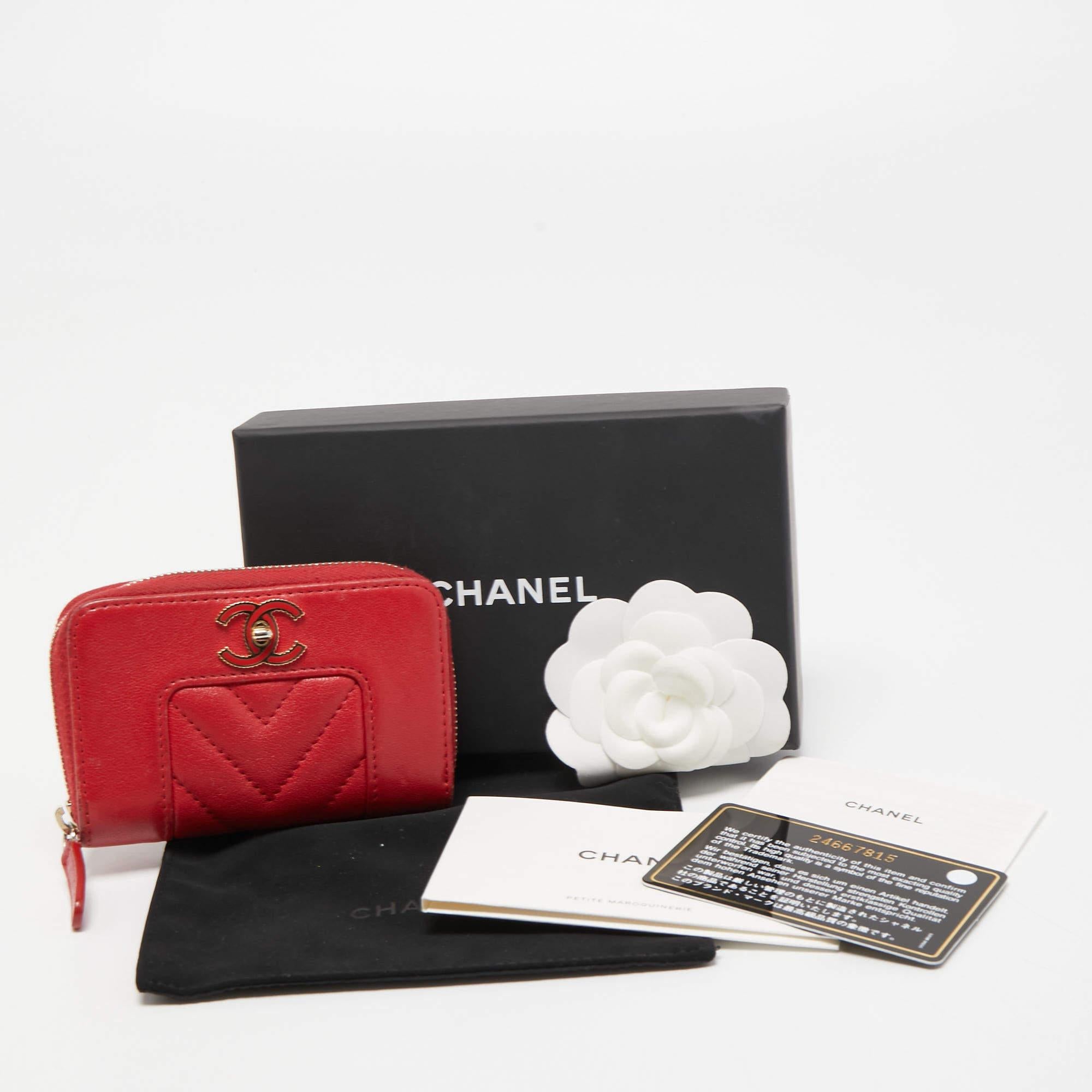 Chanel Red Chevron Leather Mademoiselle Compact Wallet 7