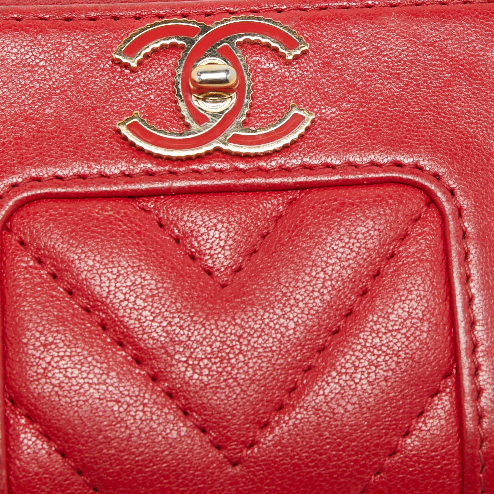 Chanel Red Chevron Leather Mademoiselle Compact Wallet 1