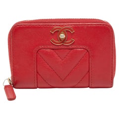 Chanel Red Chevron Leather Mademoiselle Compact Wallet