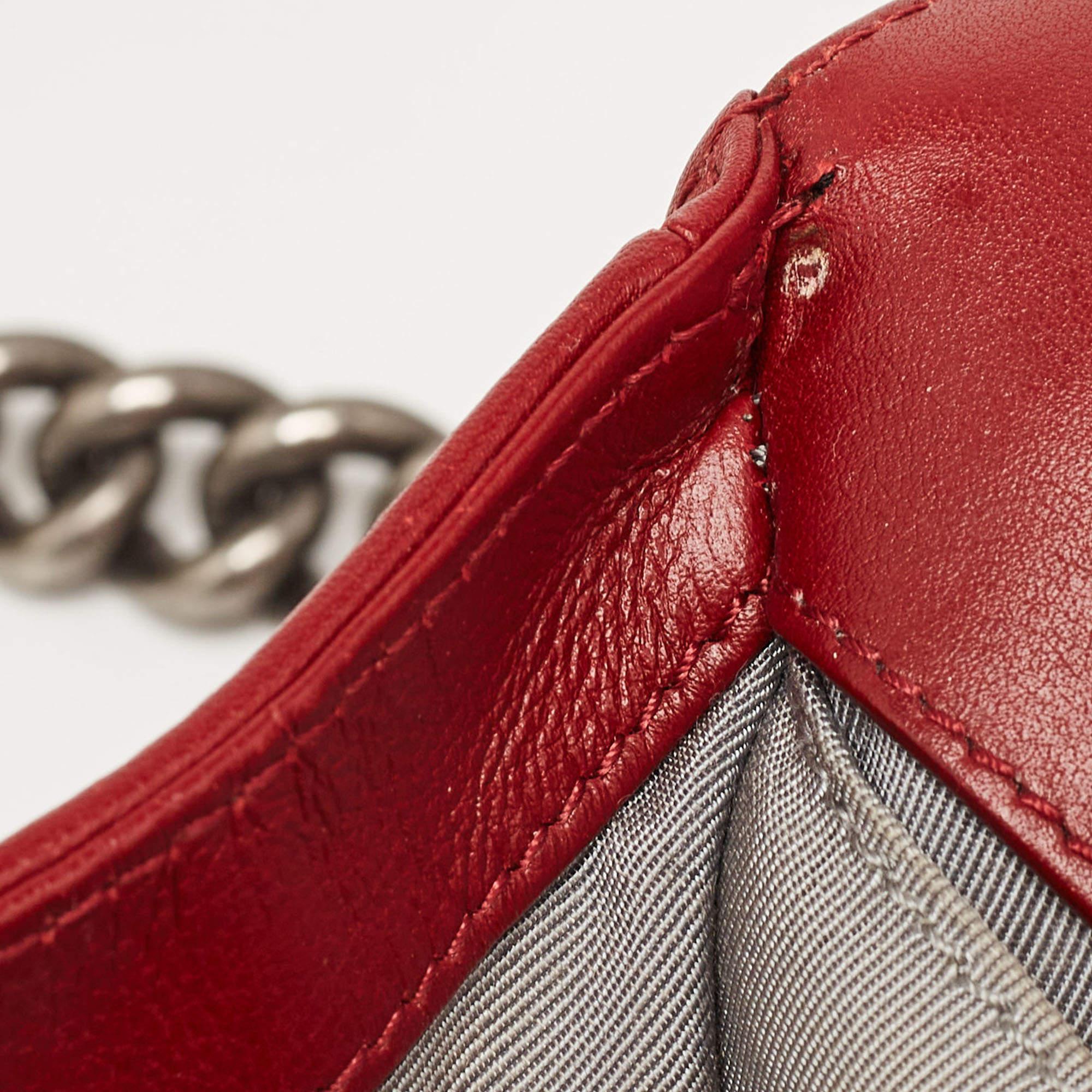Chanel Red Chevron Leather Medium Boy Bag 14