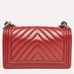Chanel Red Chevron Leather Medium Boy Bag