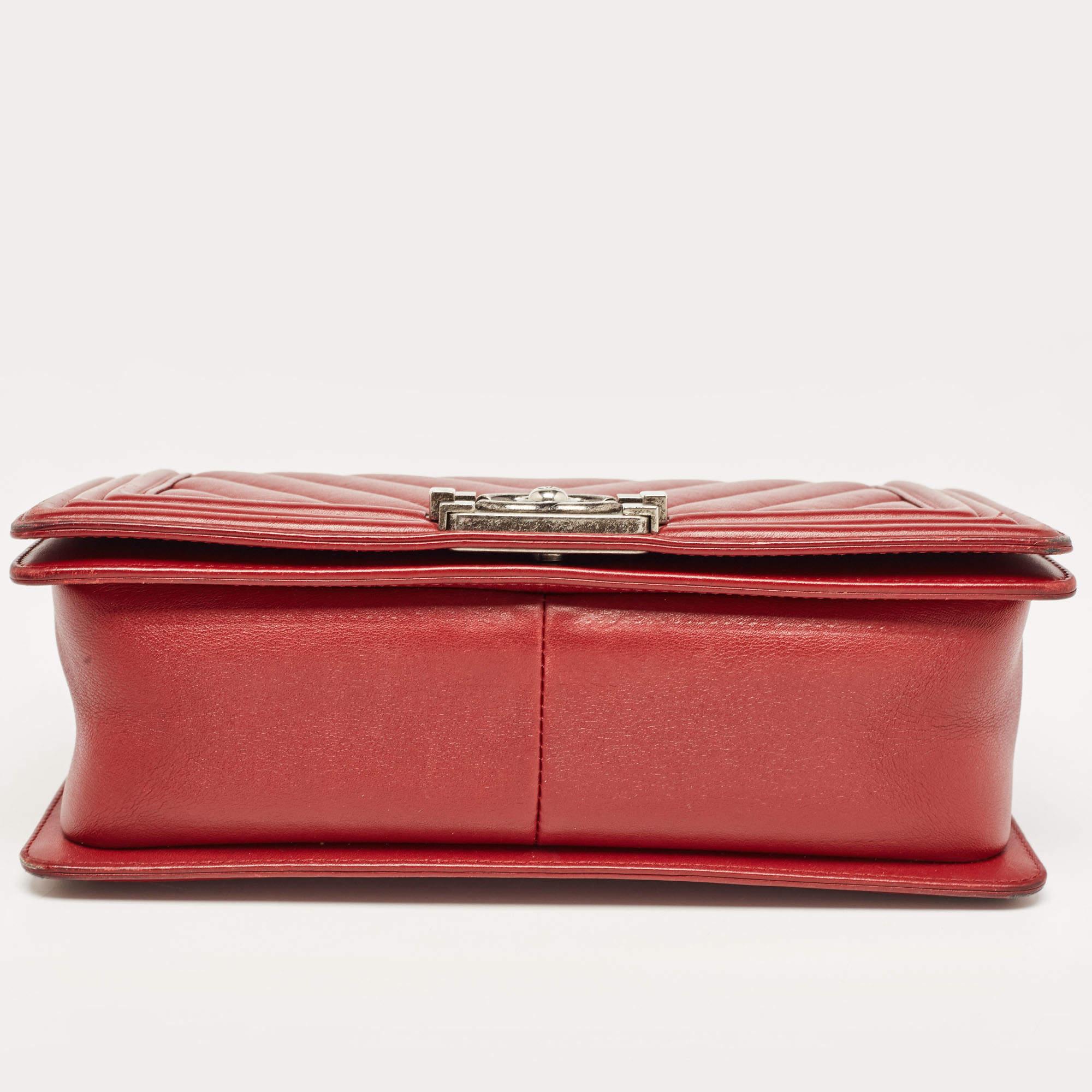 Chanel Red Chevron Leather Medium Boy Bag 1