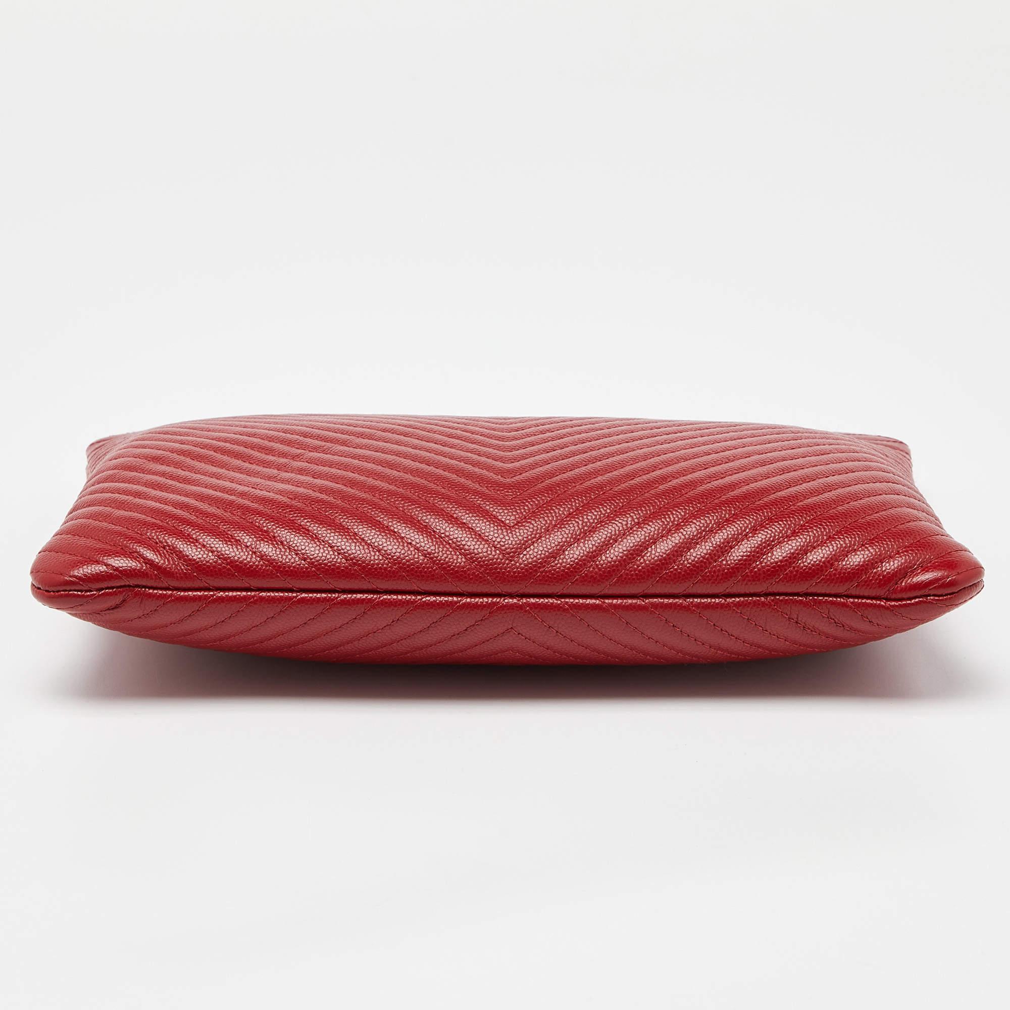 Chanel Red Chevron Quilted Caviar Leather Medium O'Case Pouch 1