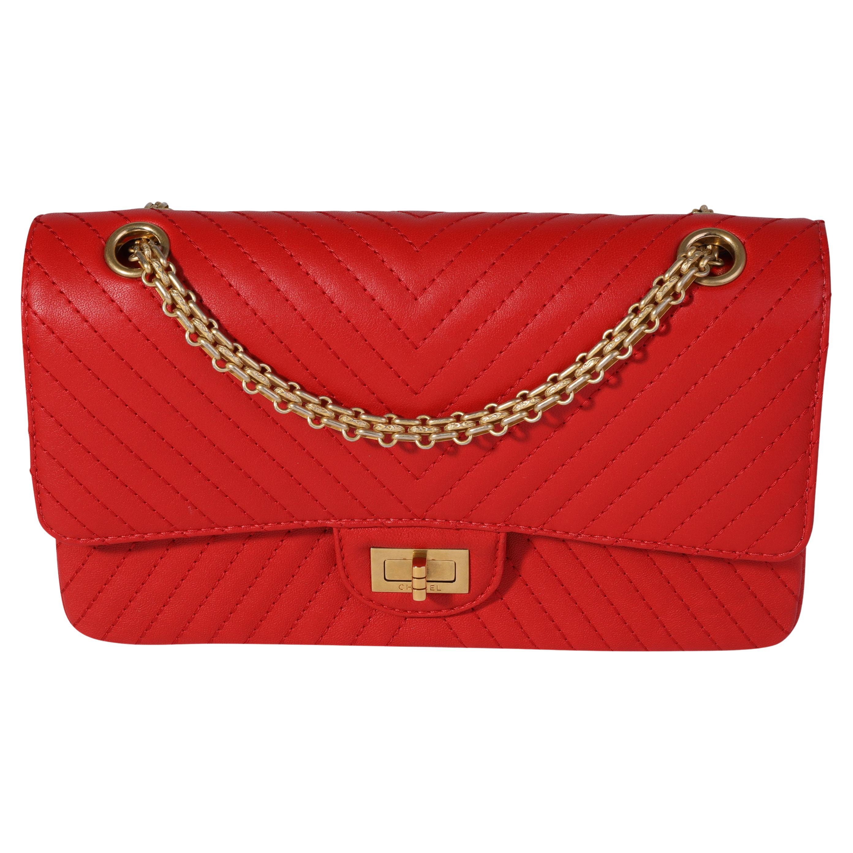 Chanel Red Chevron Quilted Chévre Leather Reissue 2.55 225 Double