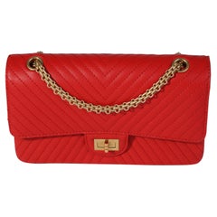 Chanel Red Chevron Quilted Chévre Leather Reissue 2.55 225 Double
