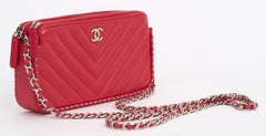 Chanel Red Chevron Quilted Stud Crossbod