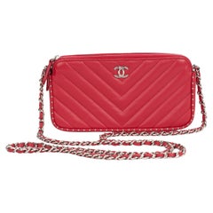 Chanel Red Chevron Quilted Stud Crossbod