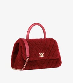 Chanel Red Chevron Shearling & Lambskin Leather Coco Top Handle