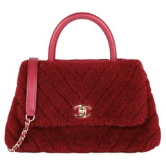 Chanel Red Chevron Shearling & Lambskin Leather Coco Top Handle