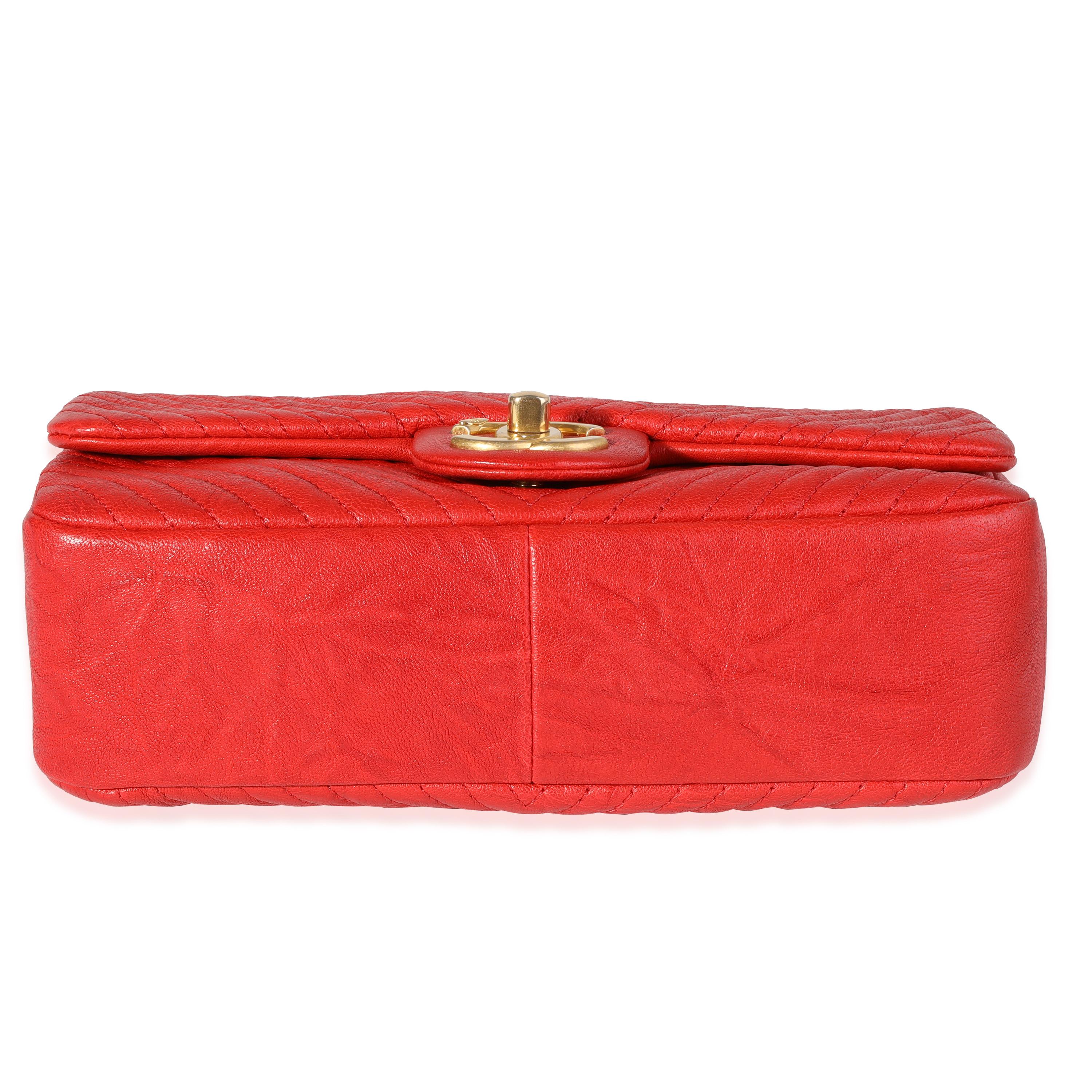 Chanel Red Chevron Wrinkled Leather Mini Rectangular Medallion Flap Bag 2