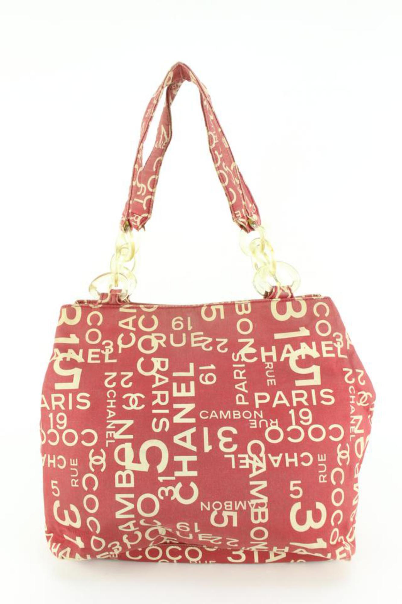 Women's Chanel Red Coco Print Beach Tote Bag 86cz56s