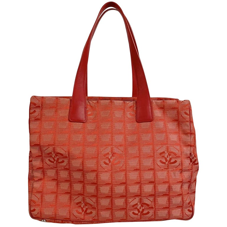 Chanel Red Coral Nylon Canvas Travel Line Tote Bag Handbag For Sale at ...