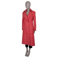 CHANEL red cotton 20P LONG TWEED Coat Jacket 36 XS