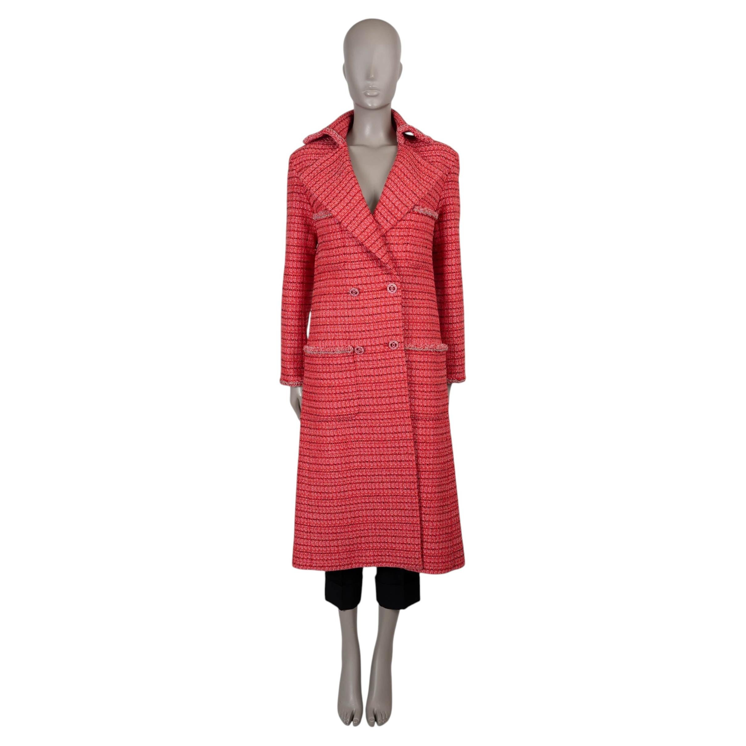 CHANEL red cotton 20P LONG TWEED Coat Jacket 36 XS
