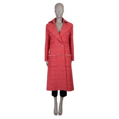 CHANEL red cotton 20P LONG TWEED Coat Jacket 36 XS