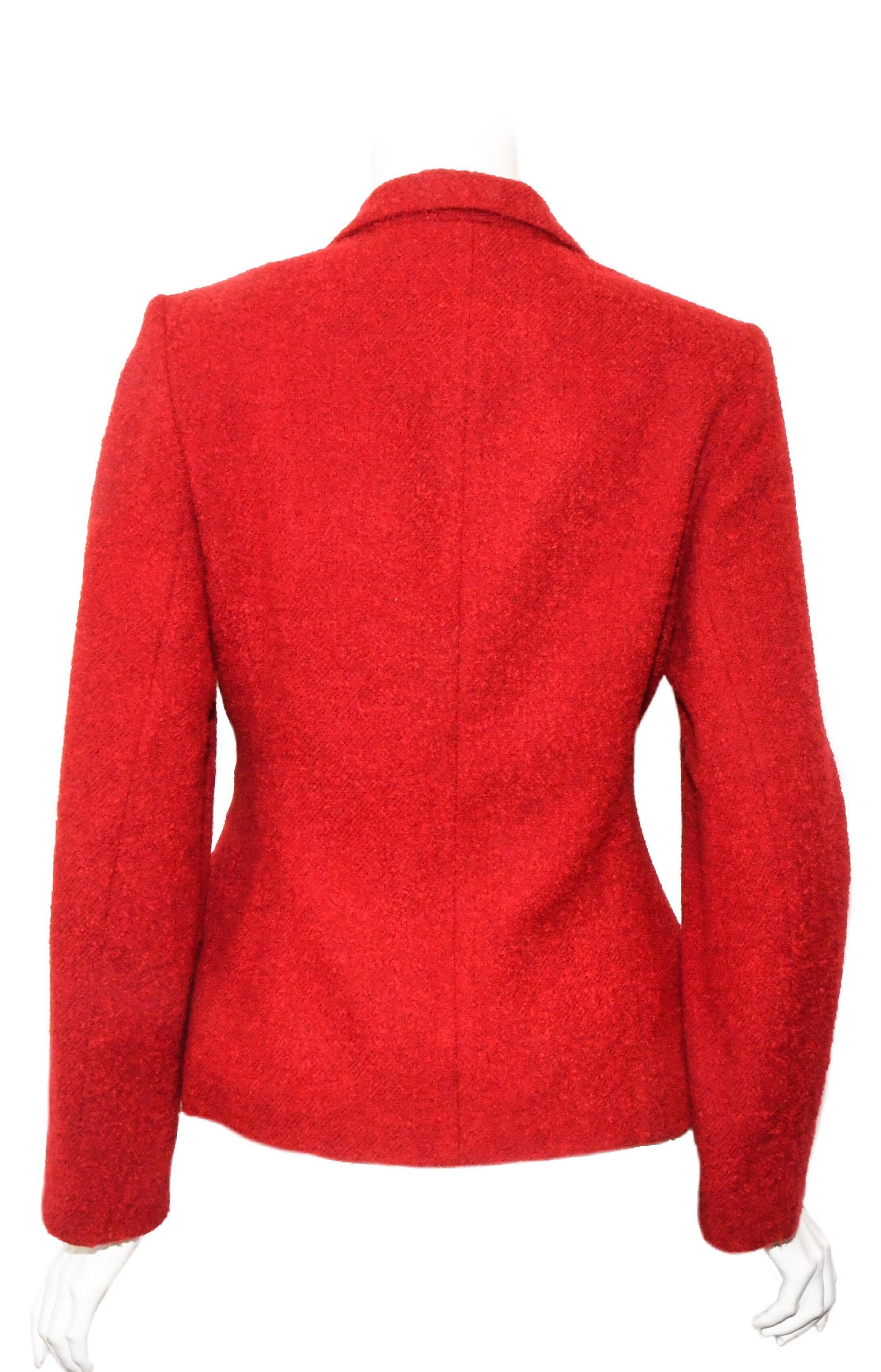 Chanel Red Cotton Boucle Classic Jacket In Excellent Condition In Palm Beach, FL