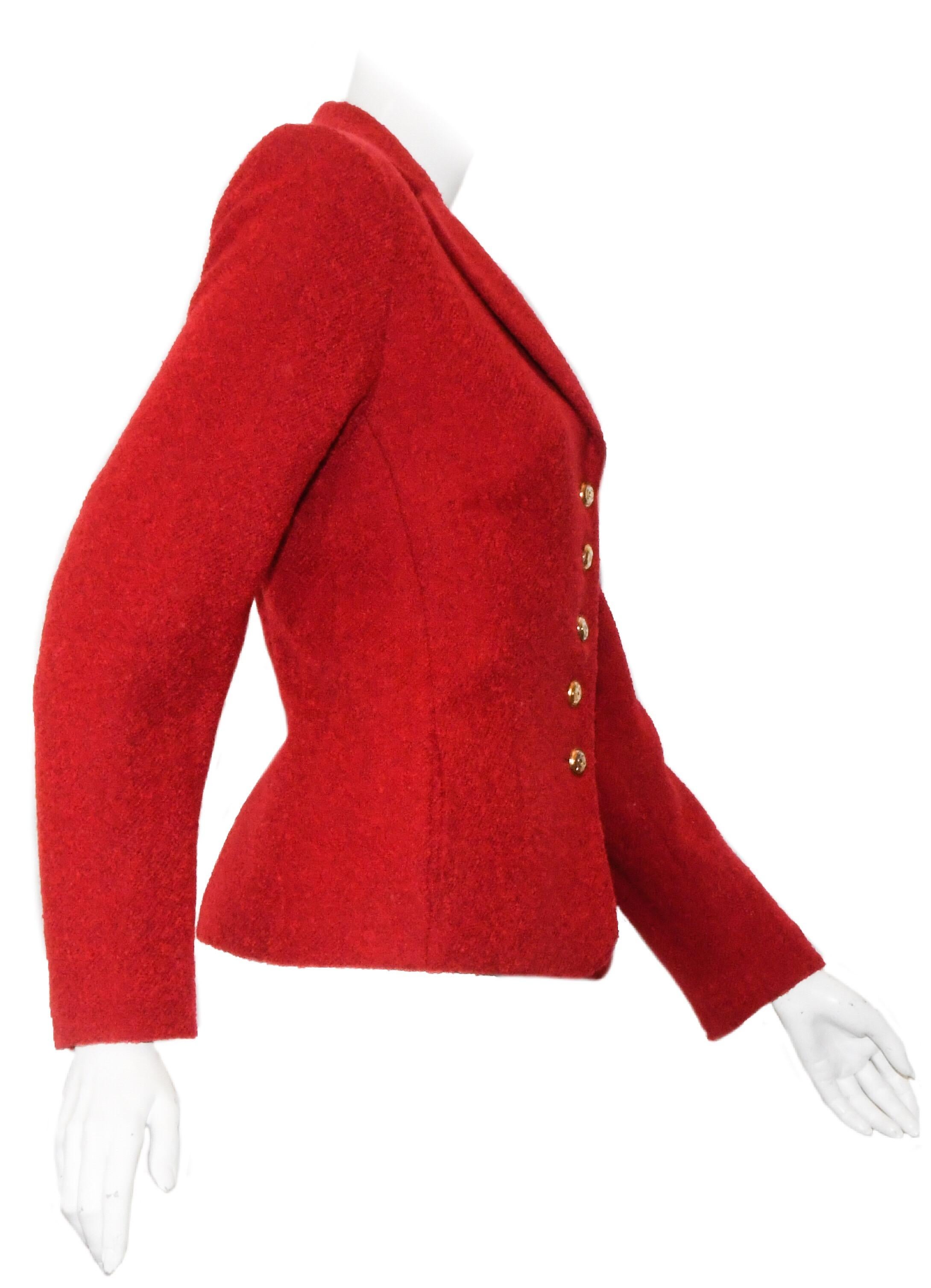 Women's Chanel Red Cotton Boucle Classic Jacket