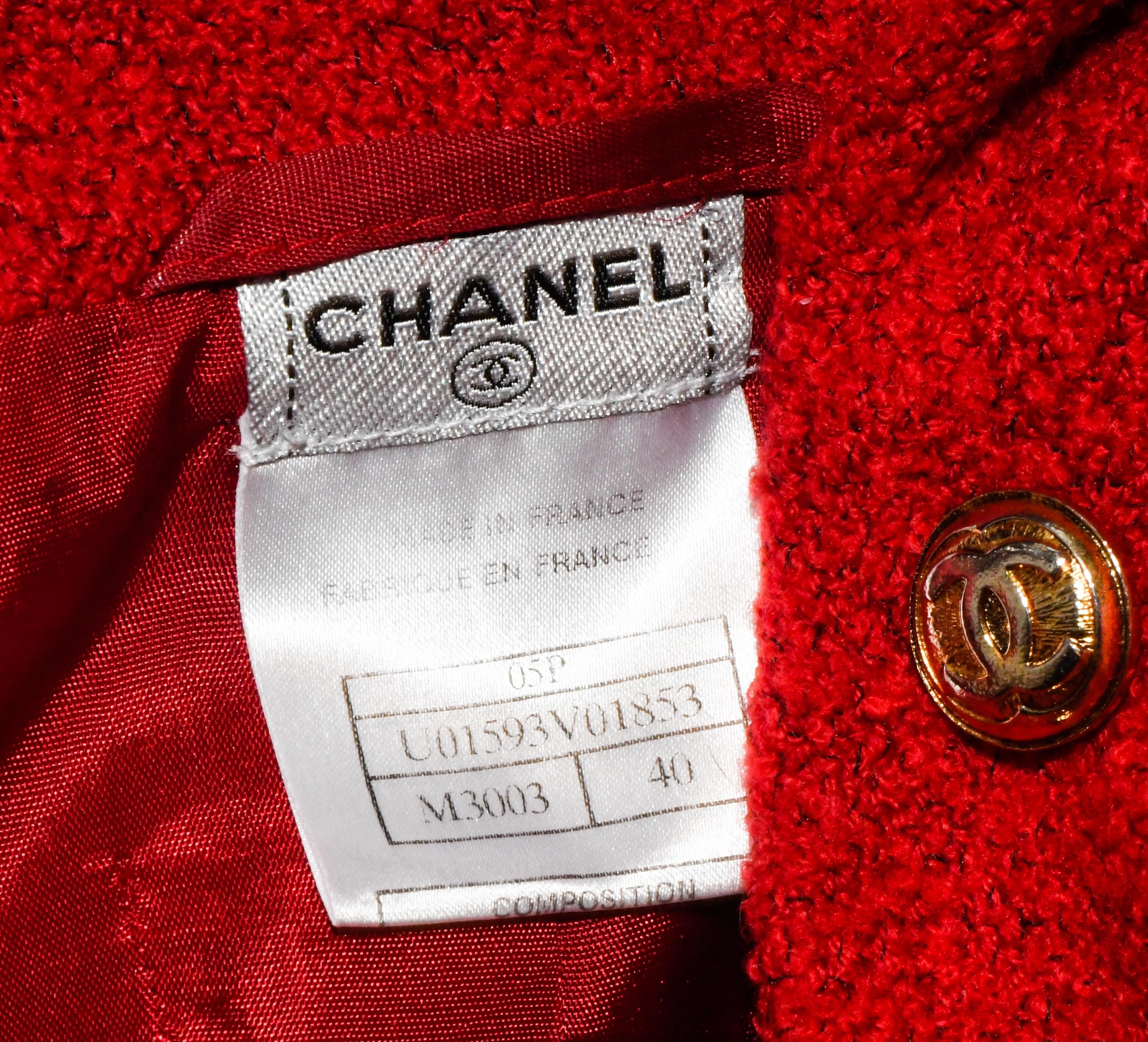 Chanel Red Cotton Boucle Classic Jacket 1