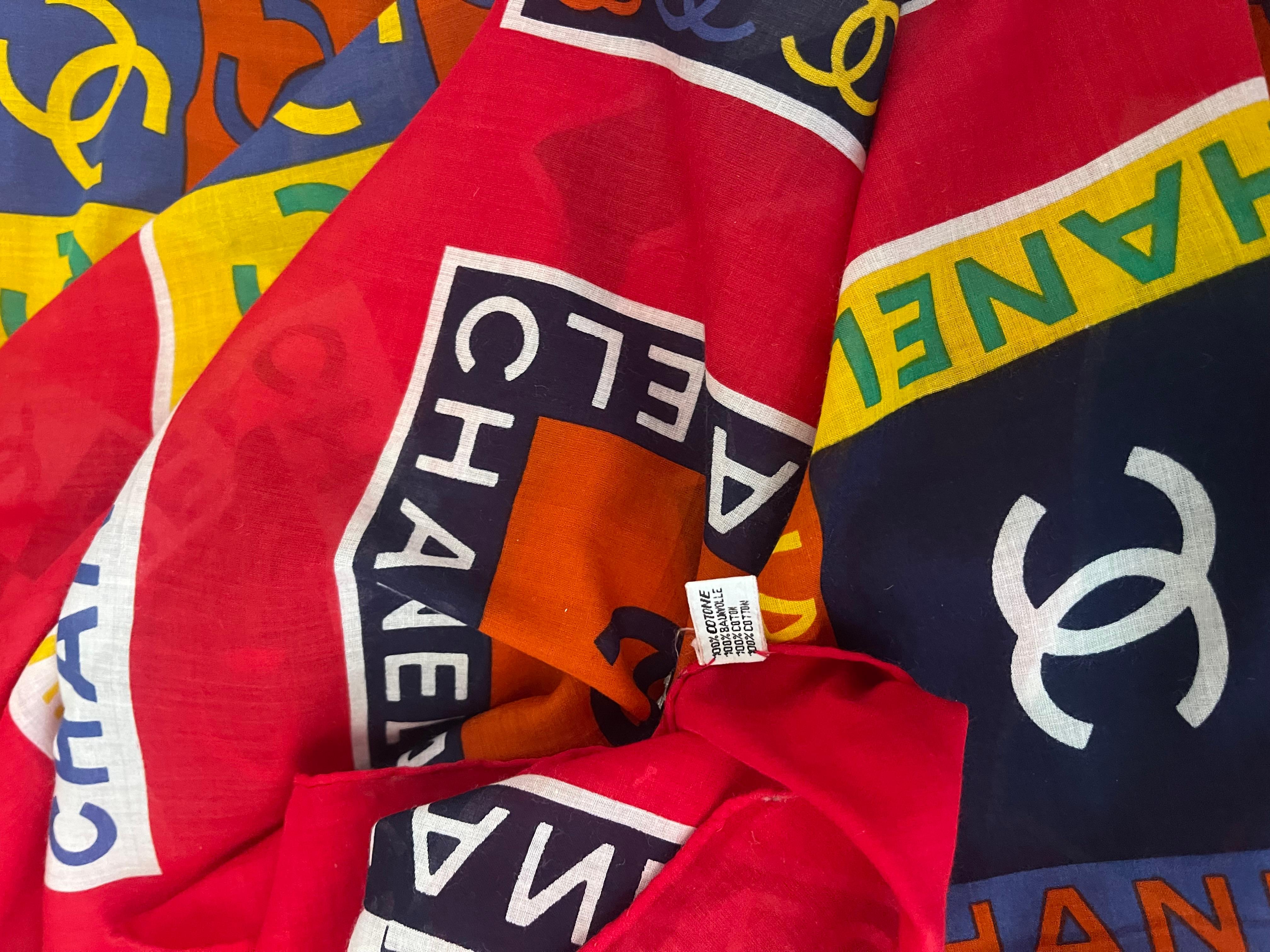 Chanel Red Cotton Scarf / Shawl For Sale 6