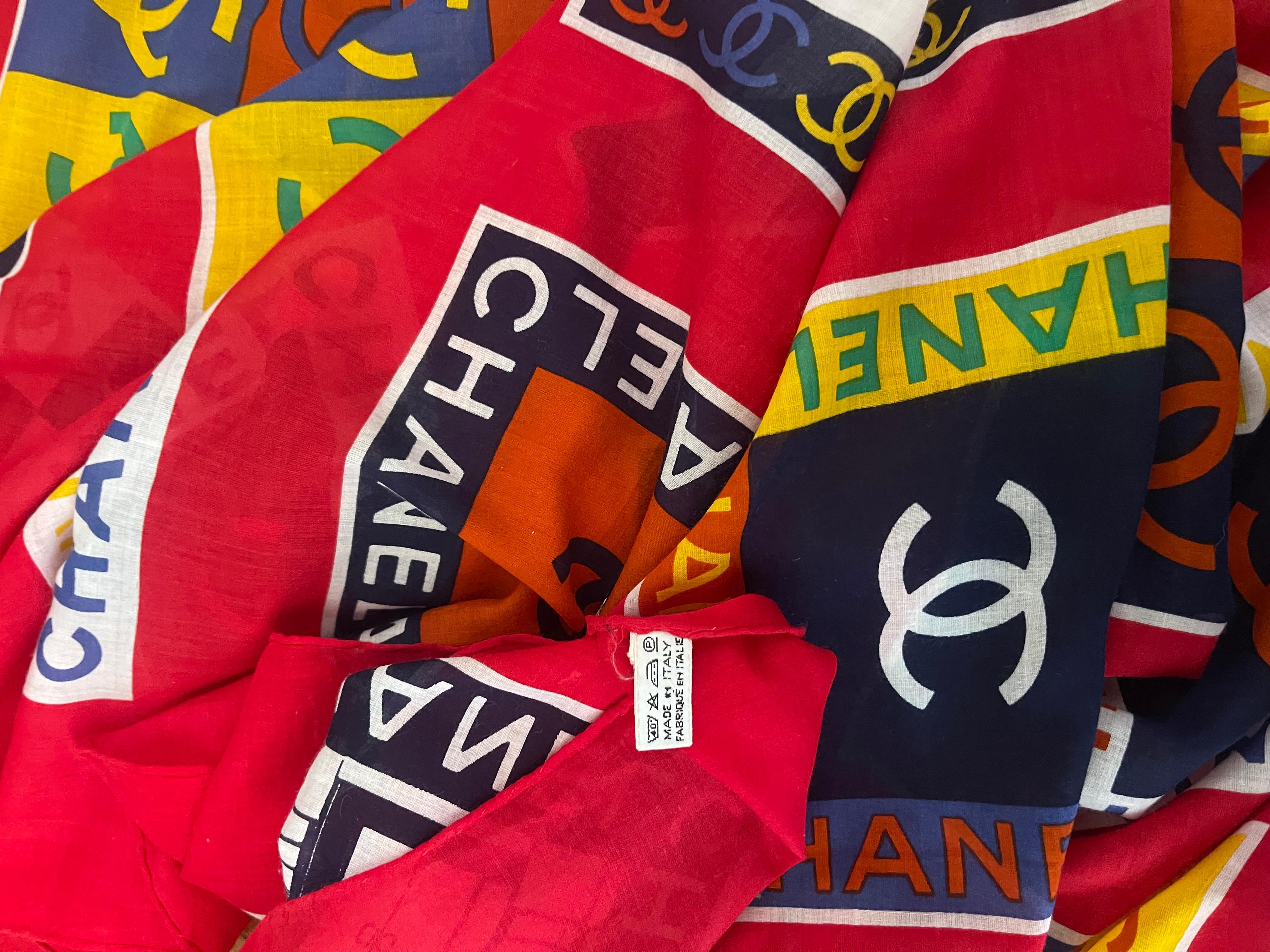 Chanel Red Cotton Scarf / Shawl For Sale 7