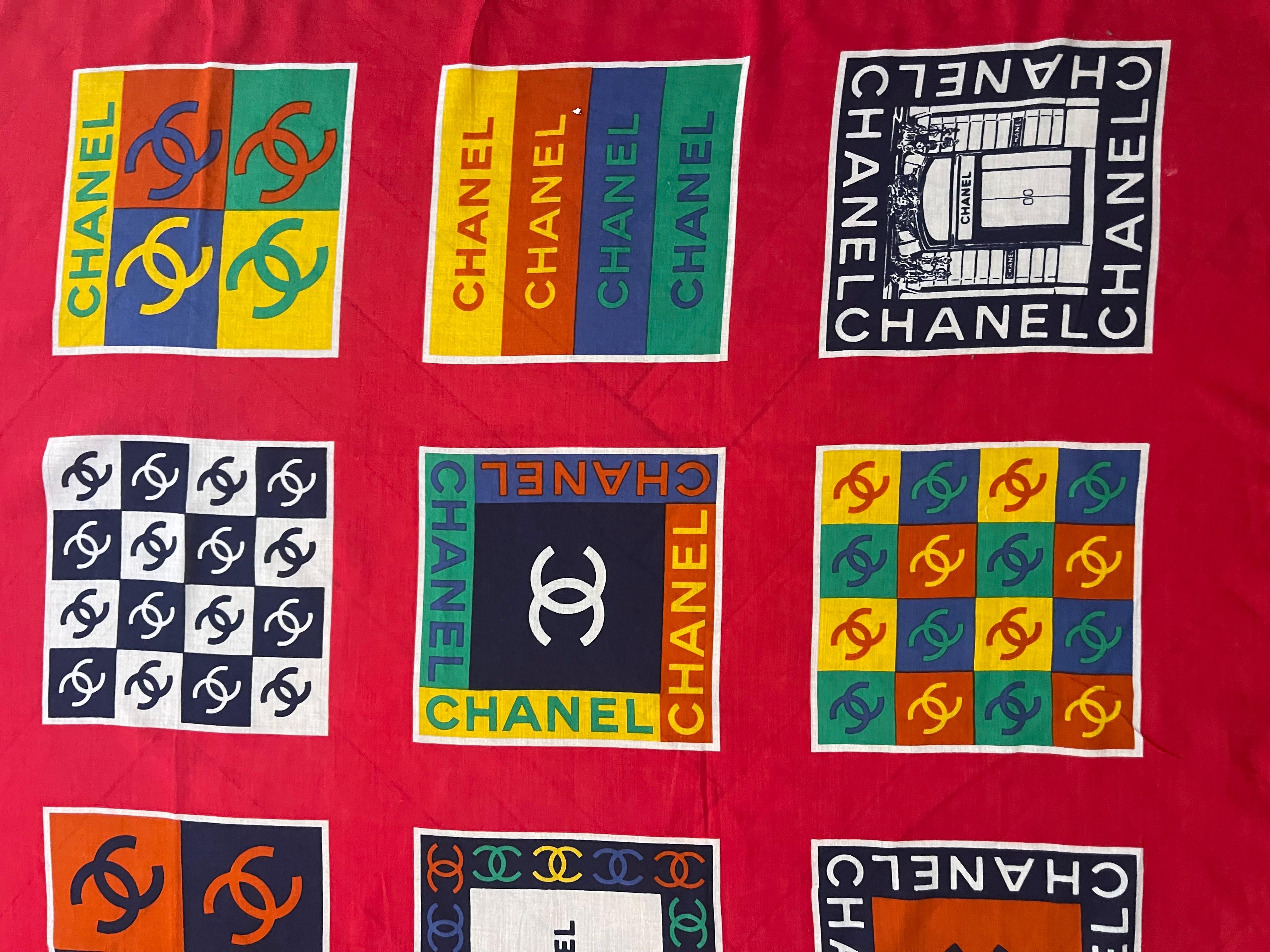 Chanel Red Cotton Scarf / Shawl For Sale 1