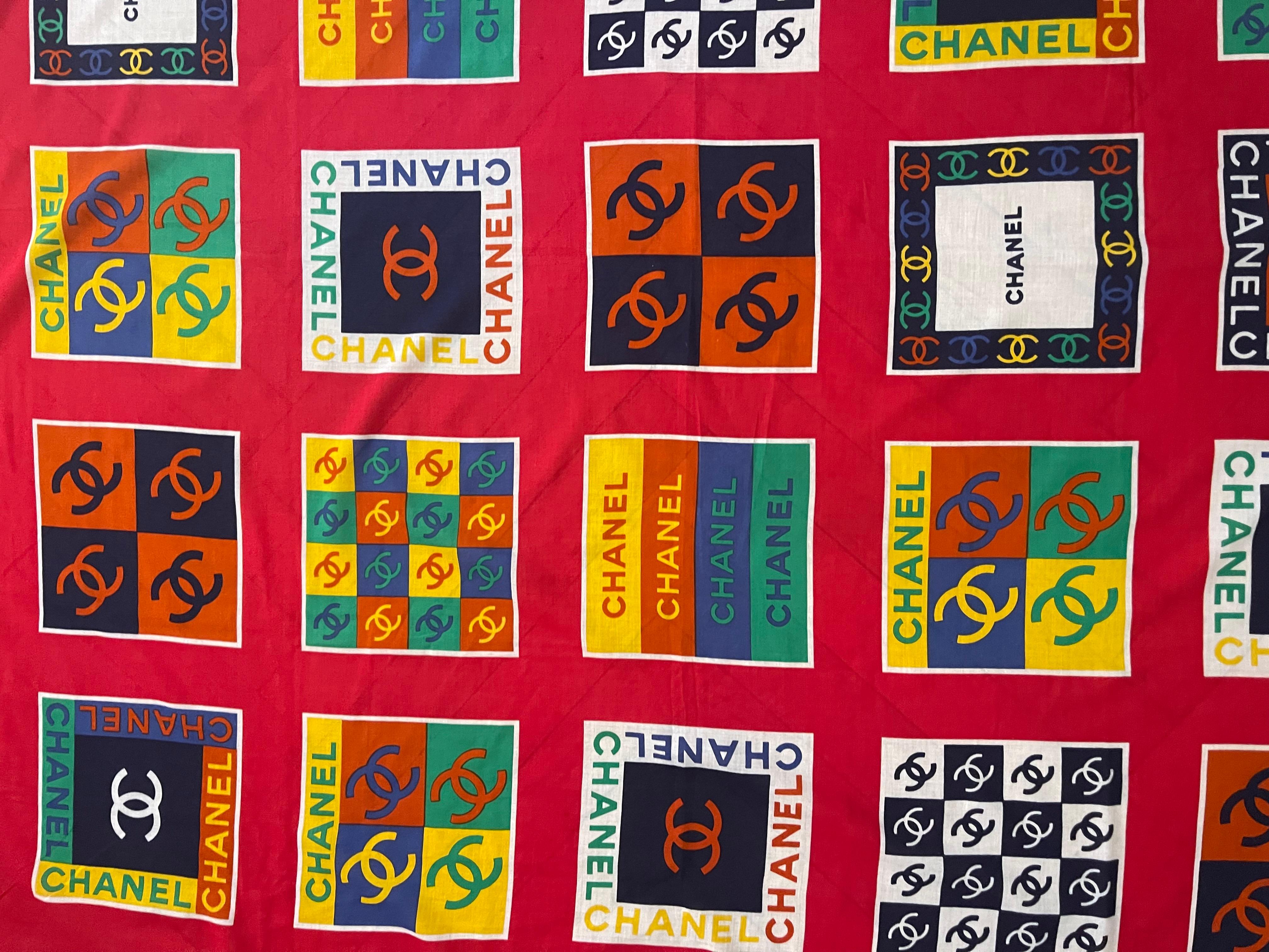 Chanel Red Cotton Scarf / Shawl For Sale 4