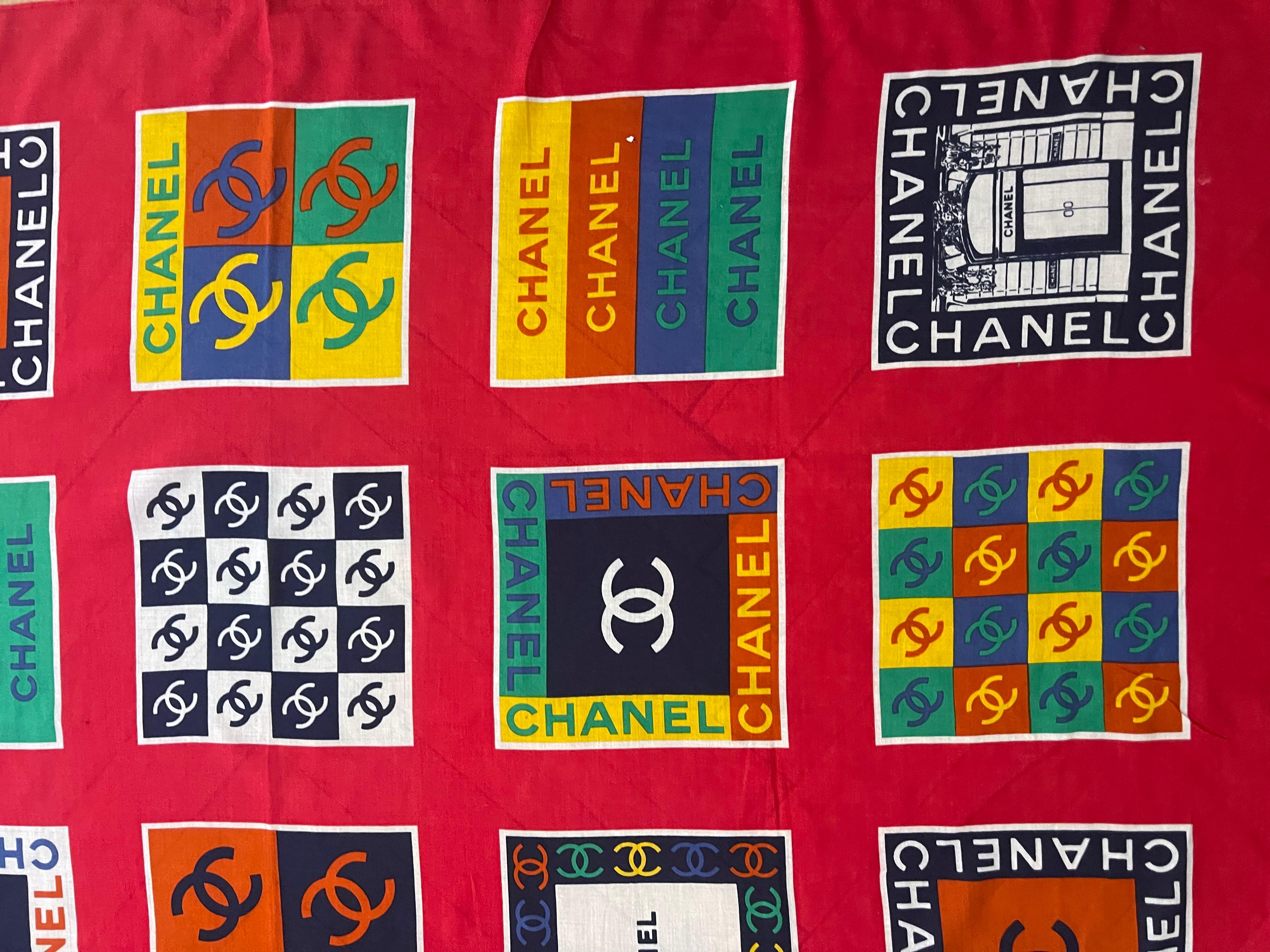 Chanel Red Cotton Scarf / Shawl For Sale 5