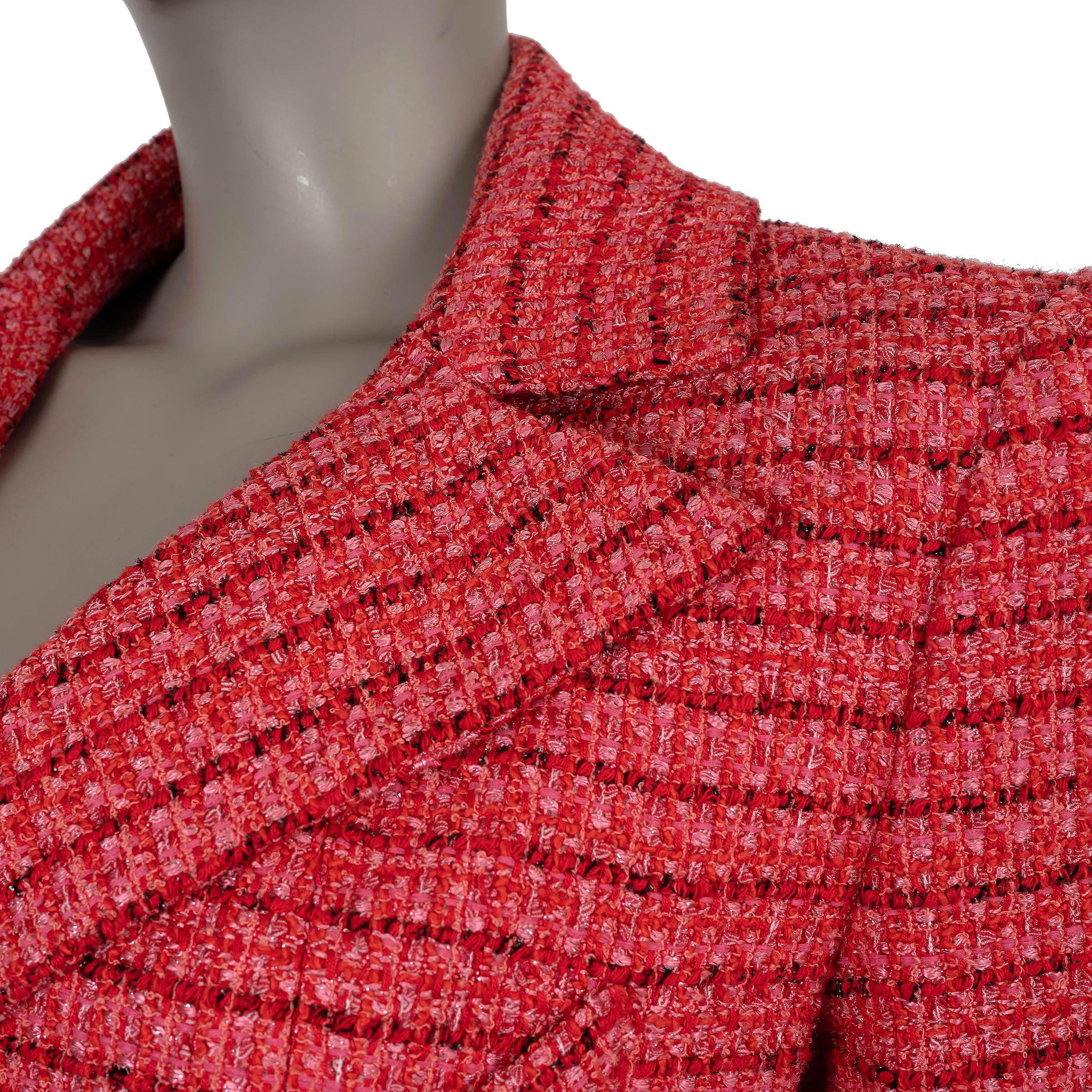 Donna Chanel, giacca TWEED a righe 20P in cotone rosso crema nero 38 S in vendita
