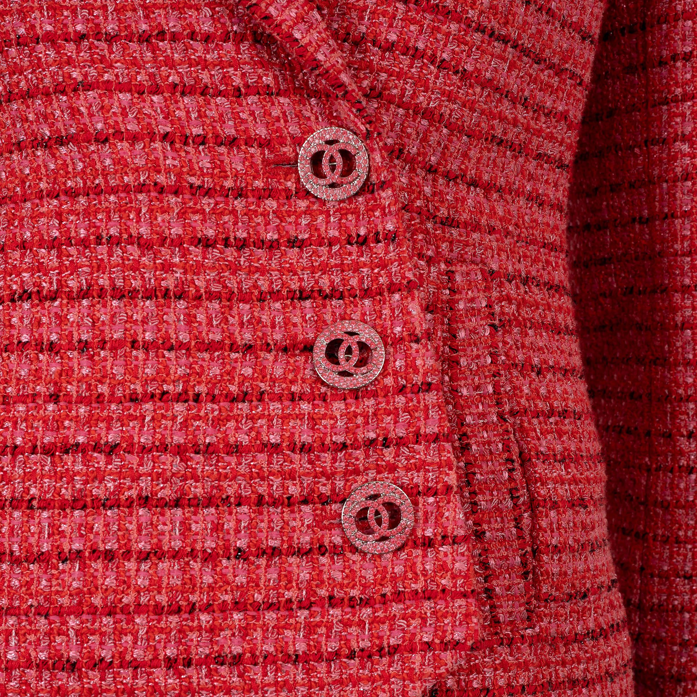 Chanel, giacca TWEED a righe 20P in cotone rosso crema nero 38 S in vendita 1