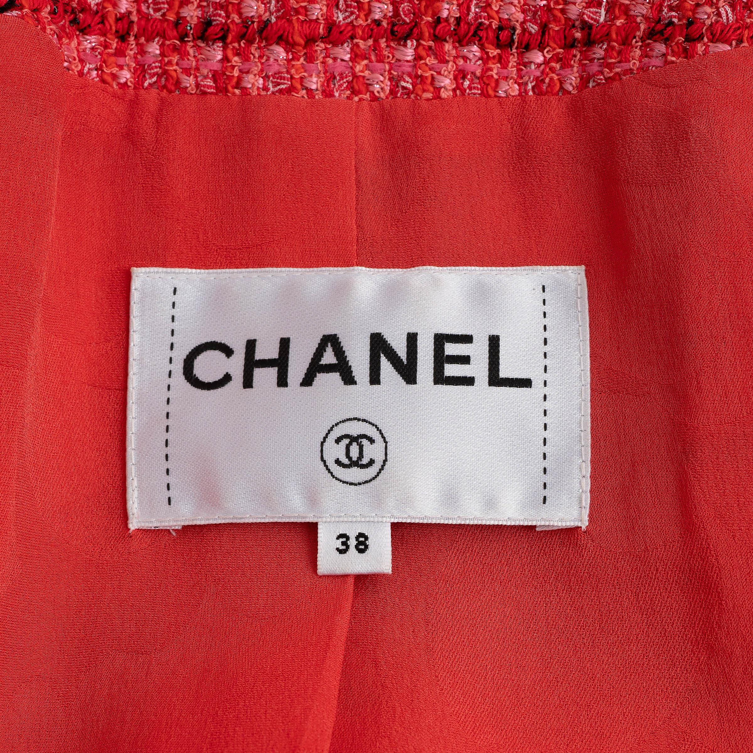 Chanel, giacca TWEED a righe 20P in cotone rosso crema nero 38 S in vendita 2