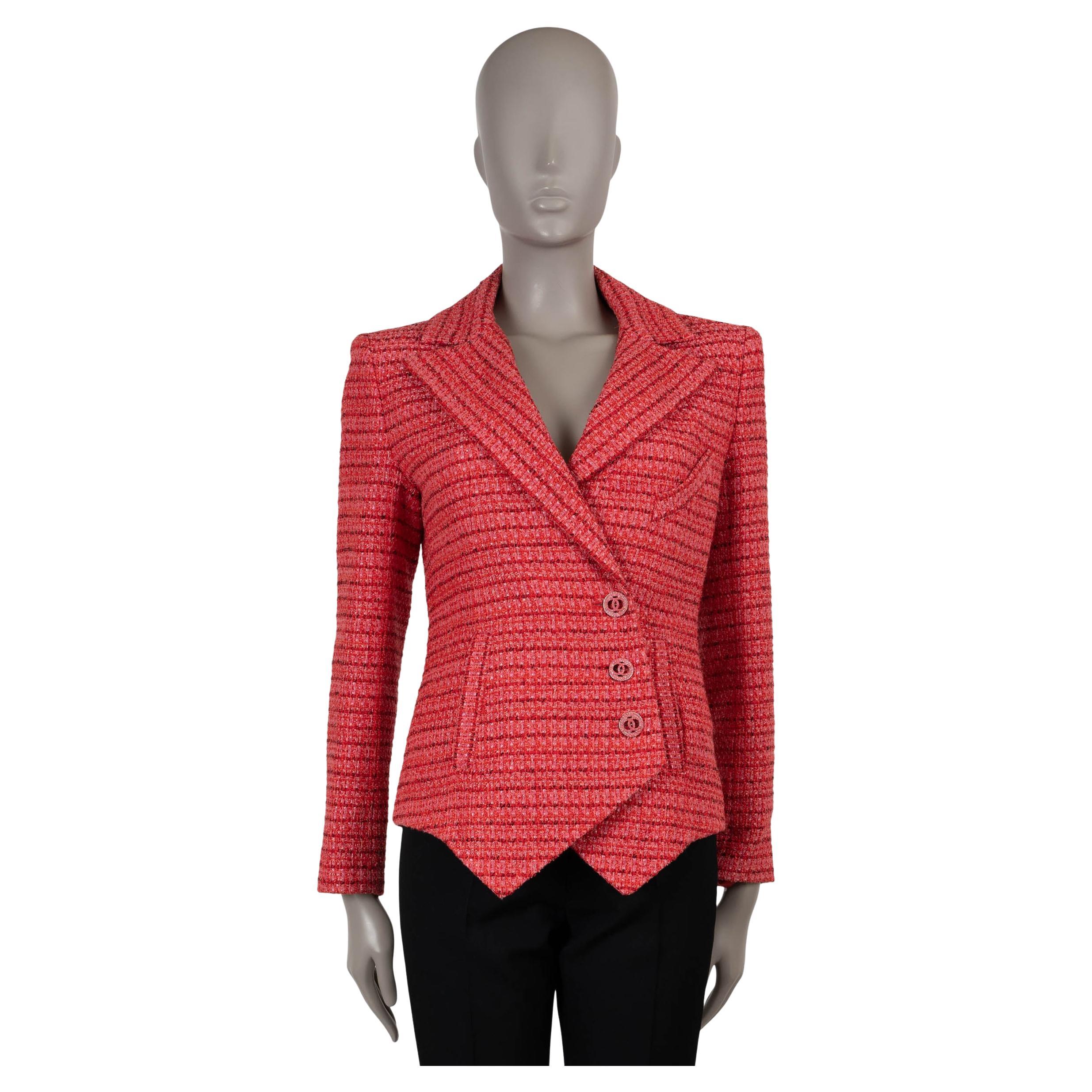 CHANEL Rote cremefarbene schwarze Baumwolljacke 20P STRIPED TWEED Jacke 38 S