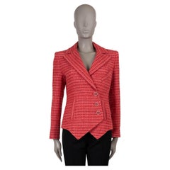 CHANEL red cream black cotton 20P STRIPED TWEED Jacket 38 S
