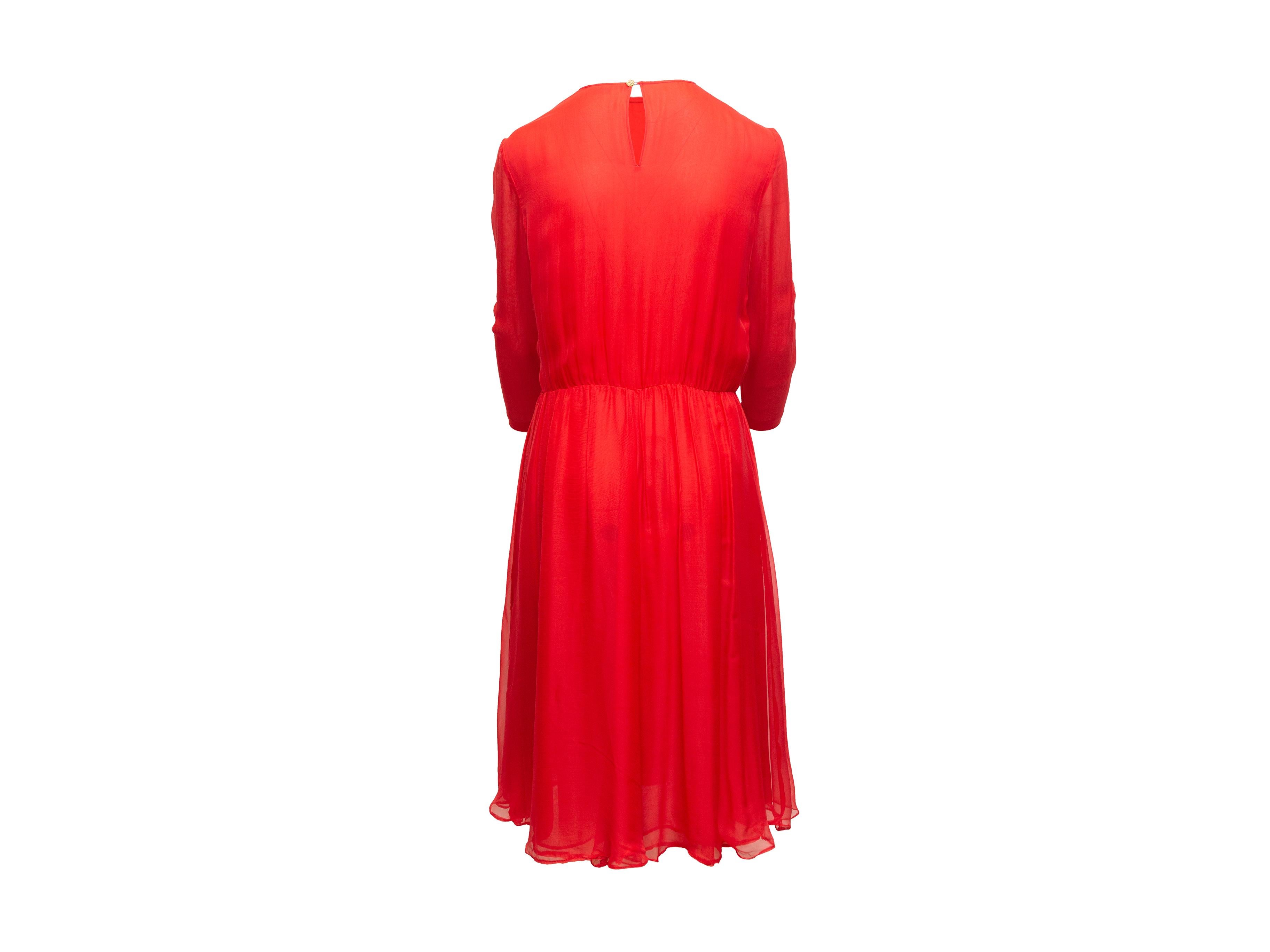 Chanel Red Creations Silk Midi Dress In Good Condition In New York, NY