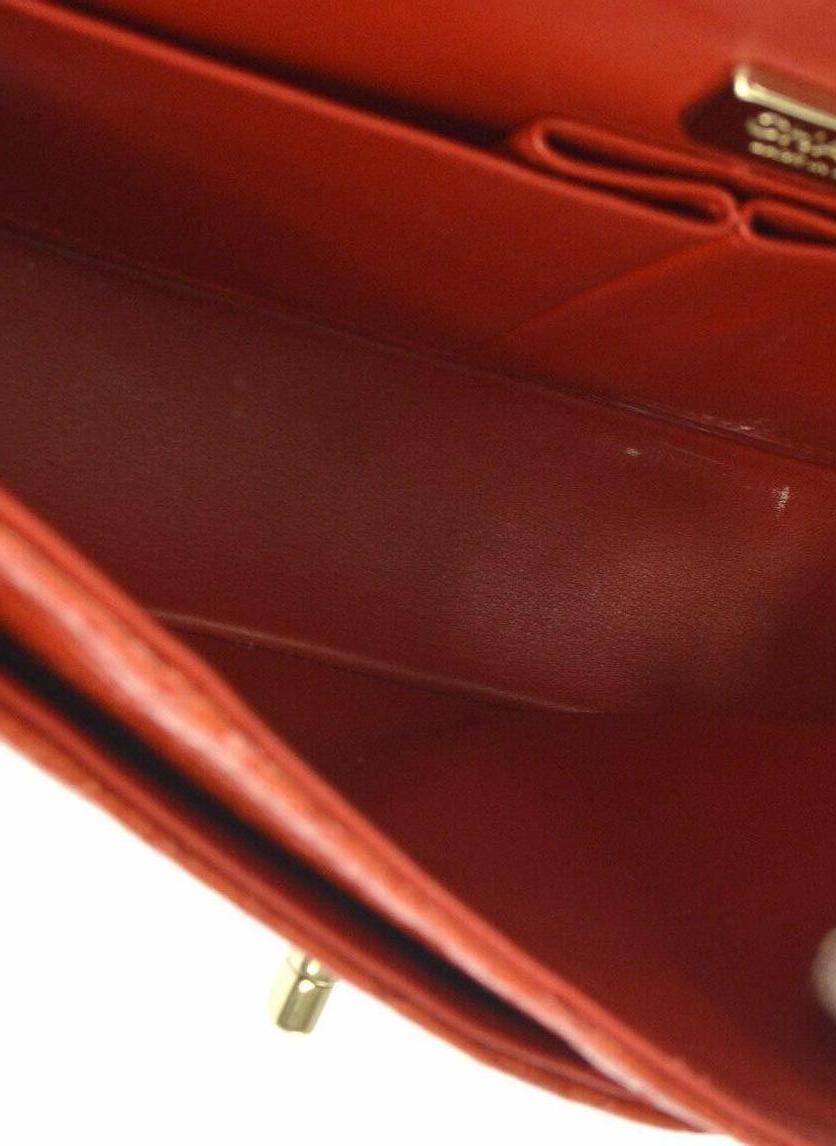 Chanel Red Snakeskin Exotic Leather Gold Evening Double Shoulder Flap Bag In Good Condition In Chicago, IL