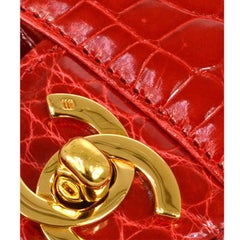 CHANEL Red Crocodile Exotic Leather Gold Small Mini Evening Shoulder Flap Bag