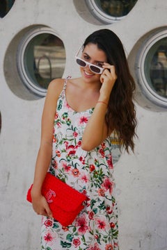 Chanel Red Braided Crochet Flap Clasp Closure Large CC Shoulder Bag