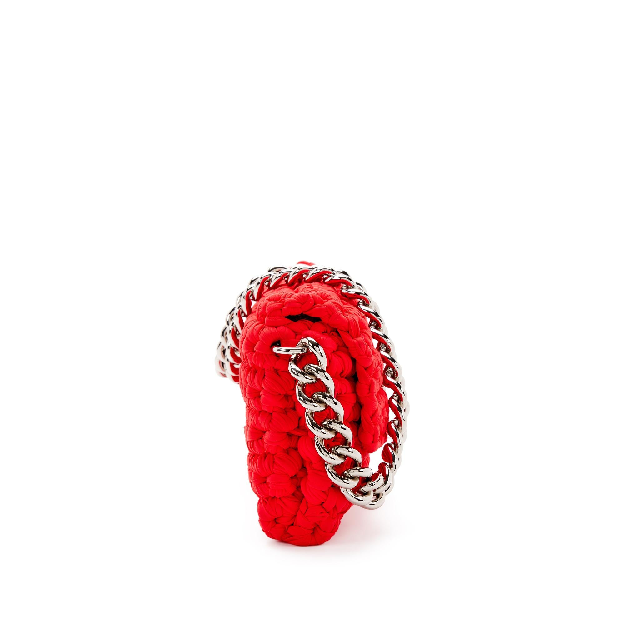 Chanel Red Braided Crochet Flap Clasp Closure Large CC Shoulder Bag For Sale 1