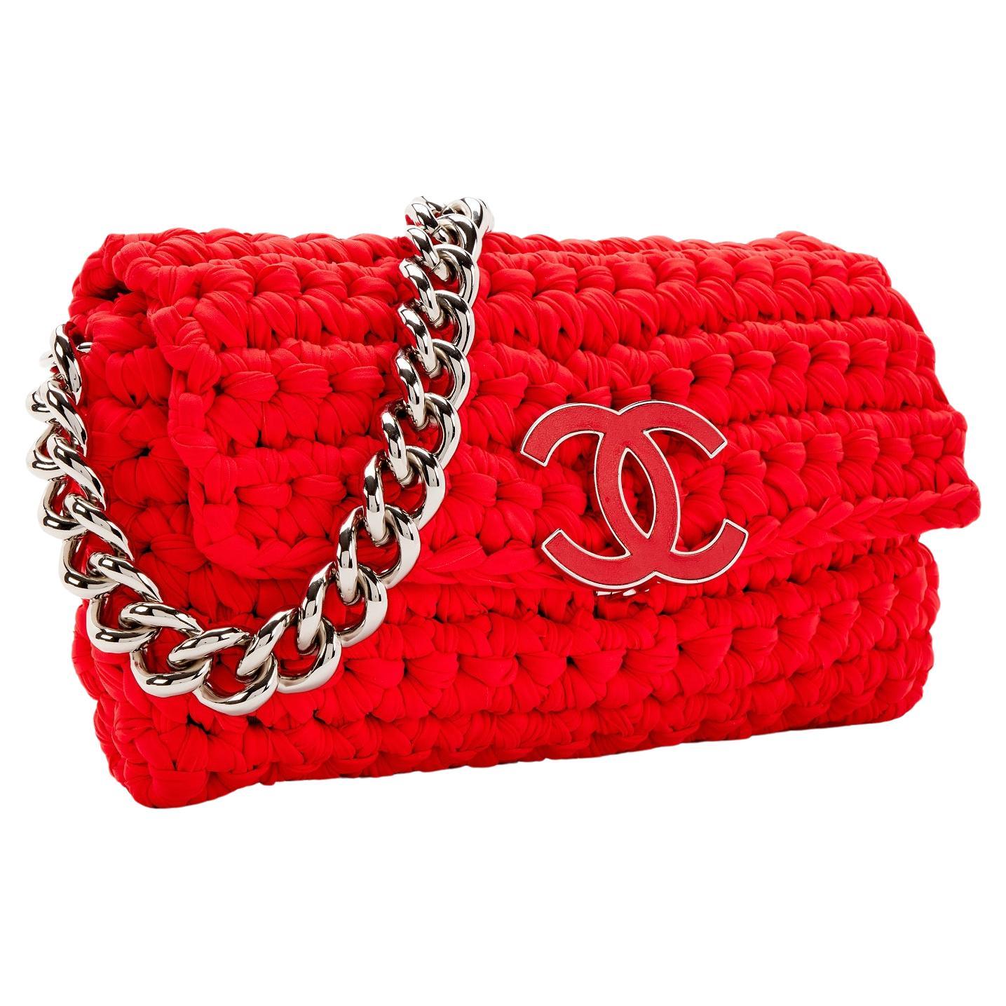 Chanel Red Cruise Crochet Logo Flap Bag For Sale