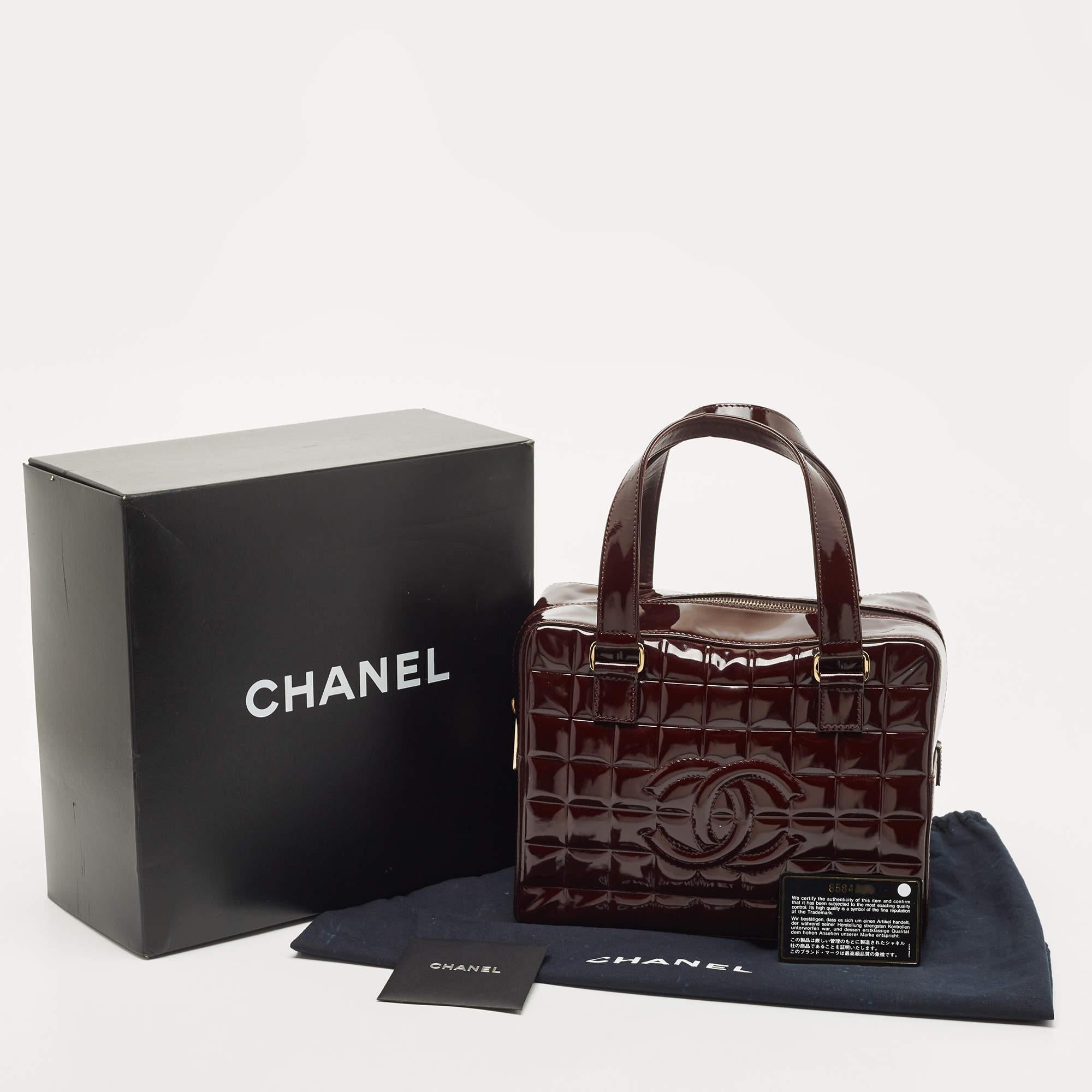 Chanel Red Cube Bar Quilted Patent Leather Boston Bag 4
