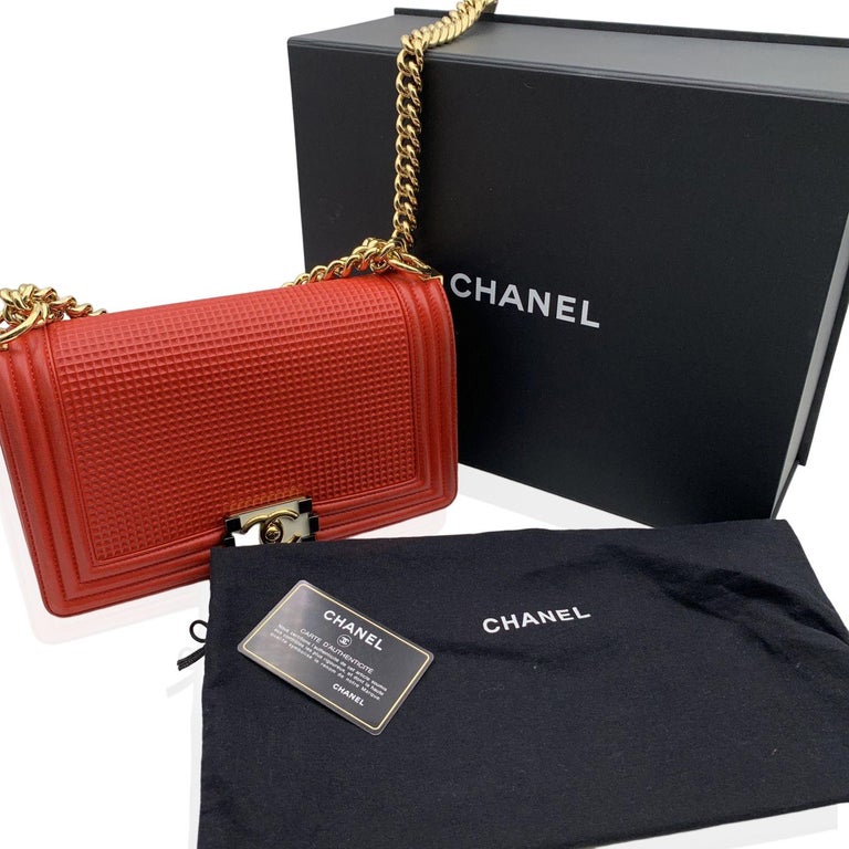 Chanel Red Cube Embossed Leather Medium Boy Bag Chanel