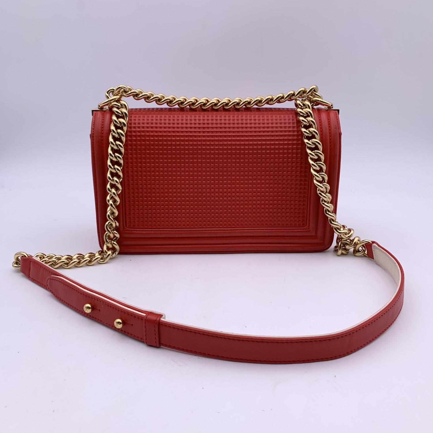 Chanel Red Cube Embossed Leather Medium Boy Shoulder Bag 4