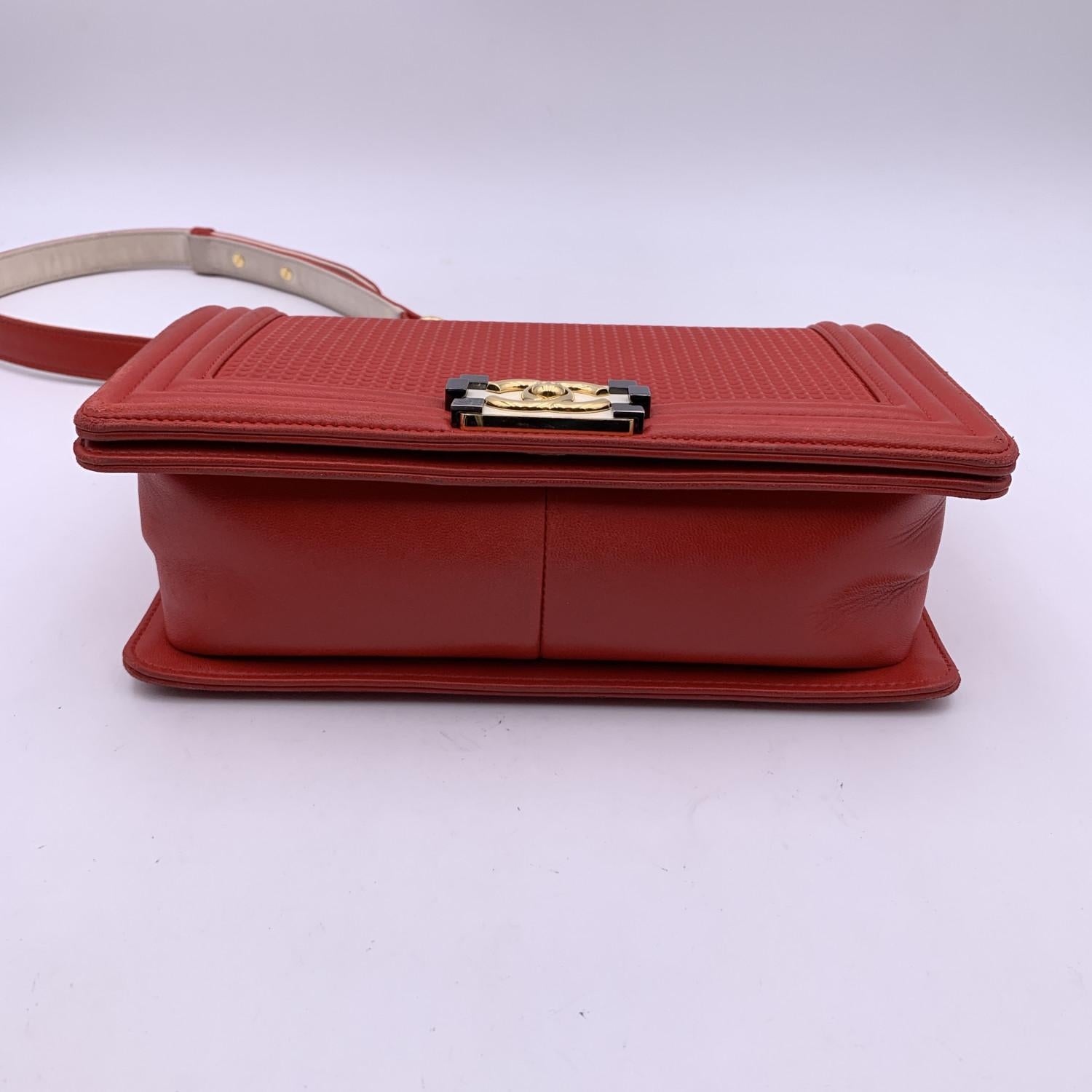Chanel Red Cube Embossed Leather Medium Boy Shoulder Bag 5