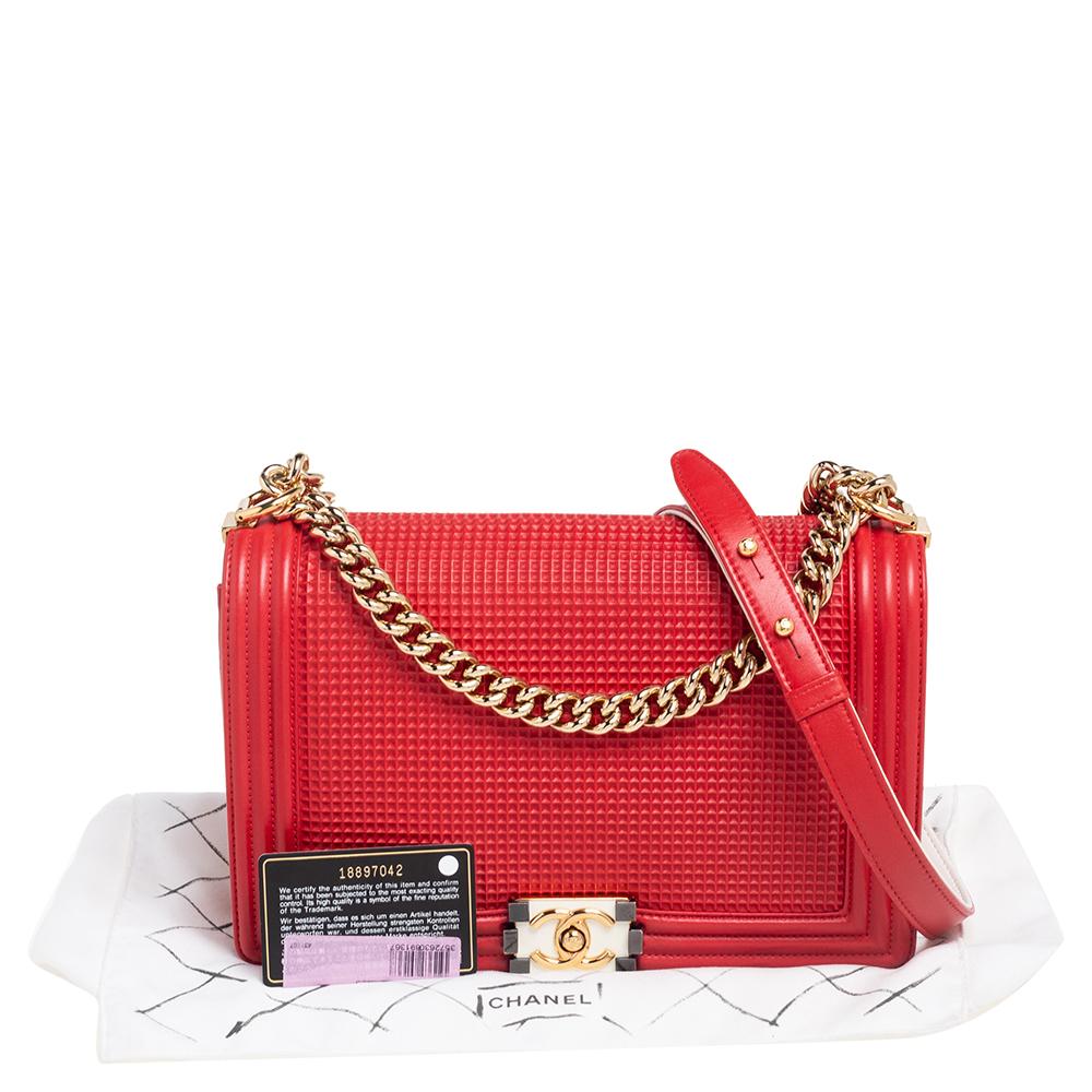 Chanel Red Cube Embossed Leather New Medium Boy Flap Bag 8