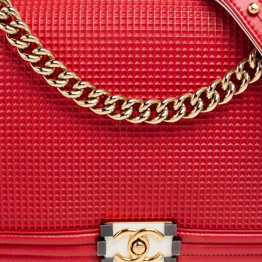 Chanel Red Cube Embossed Leather New Medium Boy Flap Bag 4