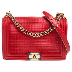 Chanel Red Cube Embossed Leather New Medium Boy Flap Bag